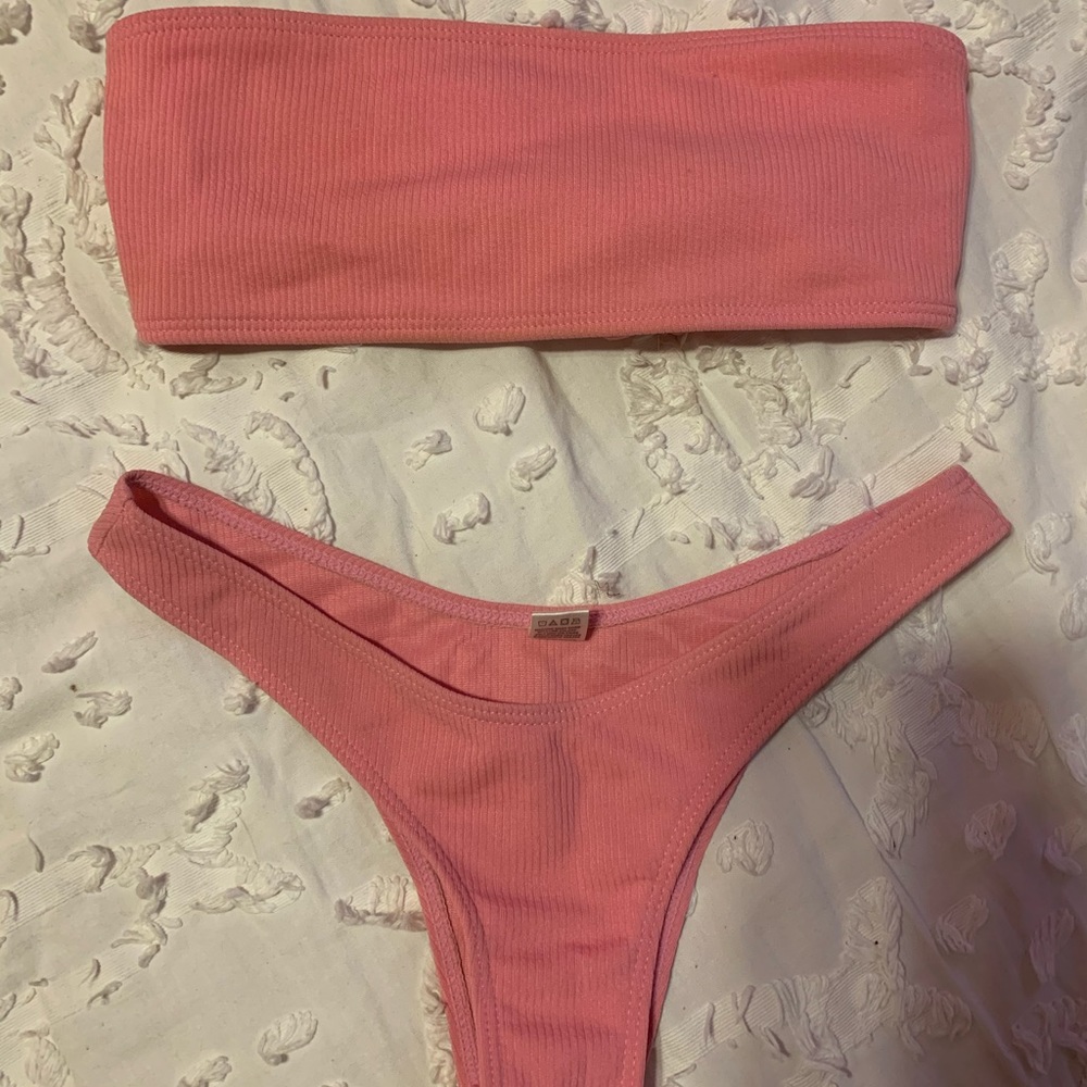 Shein pink bandeau bikini